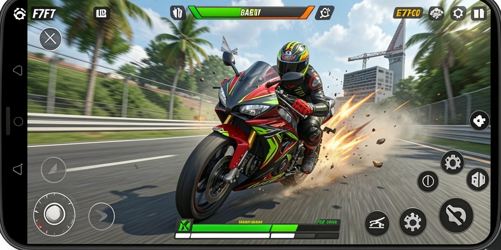 Gameplay mendebarkan balap motor di F7F7.