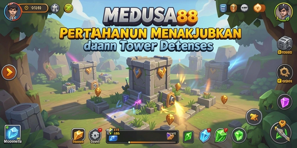 Tampilan gameplay menegangkan dalam MEDUSA88 Tower Defense.