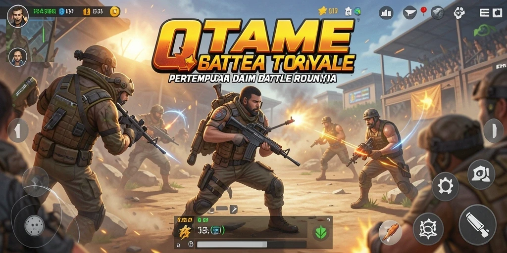 Tampilan utama gameplay QTGAME dalam pertempuran Battle Royale yang mendebarkan.